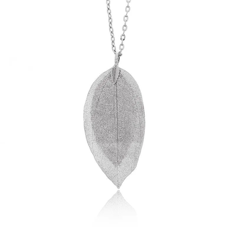 Модное ожерелье с кулоном в виде двойных листьев для женщин, ожерелье с натуральным настоящим листком, длинная цепочка, женские массивные украшения, вечерние украшения, подарок - Окраска металла: silver