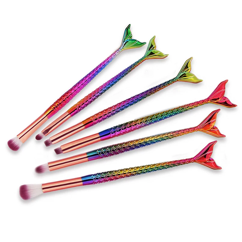 

Rose Gold Colorful 6PCS Mermaid Make Up Brushes Beauty Makeup Tool Professional Eyeshadow Brushes Set Soft Hair Makeup Brushes