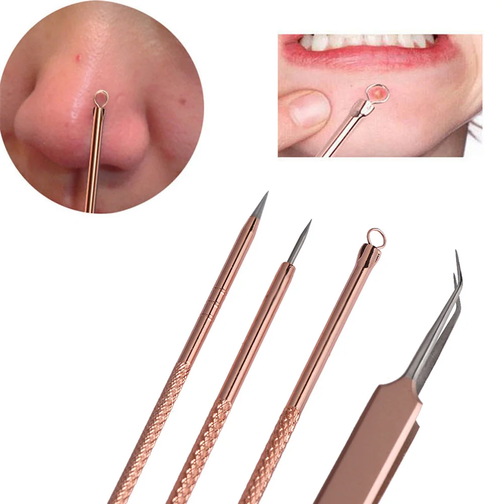 

4PCs/Set Skin Care Blackhead Come Done Acne Blemish Rose Gold Pimple Extractor Remover Needles Cosmetic Face Skin Cleaning
