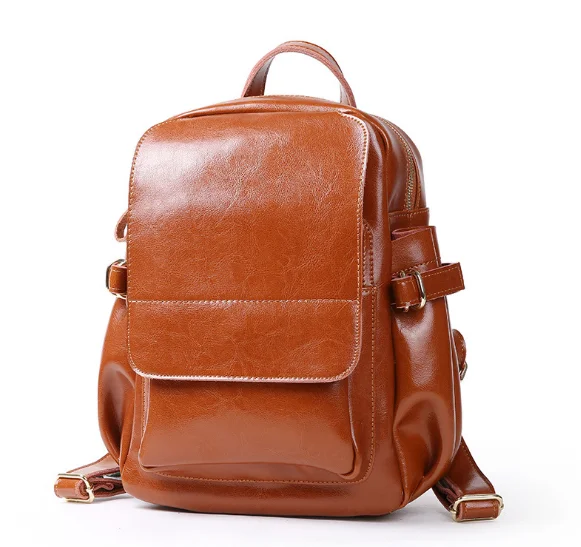 

New Fashion Genuine Leather Female Backpacks Portable Oil Wax Multifunctional Vintage Shoulder Bag College Teen Schoolbag C269