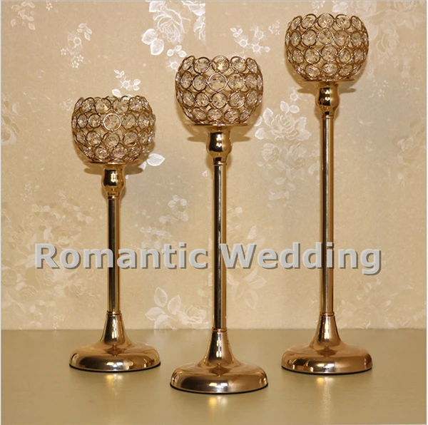 

Free shipment 10PCS/lots Three Sizes Metal Gold Crystal Candle Holder for Wedding decorations Event products Party decorations