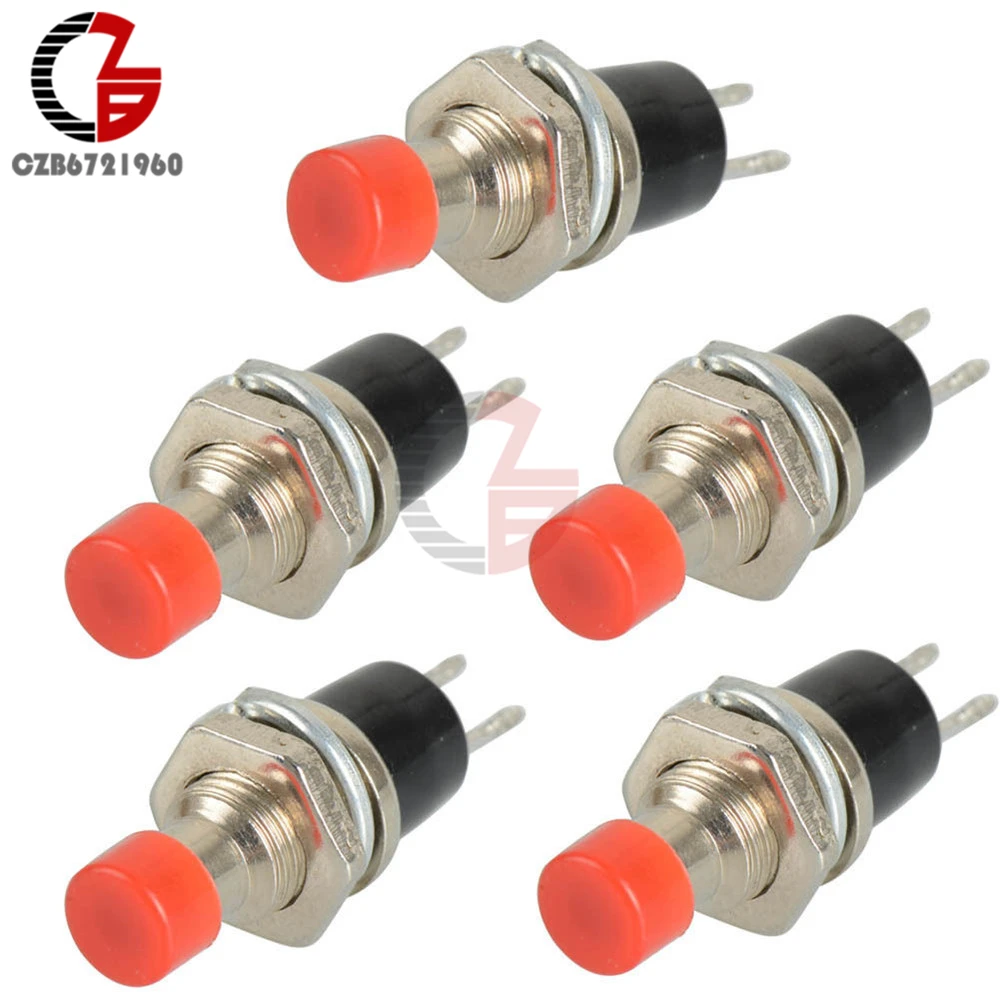 

5PCS PBS-110 Red Lockless ON/OFF Push button Switch Press the reset switch ST