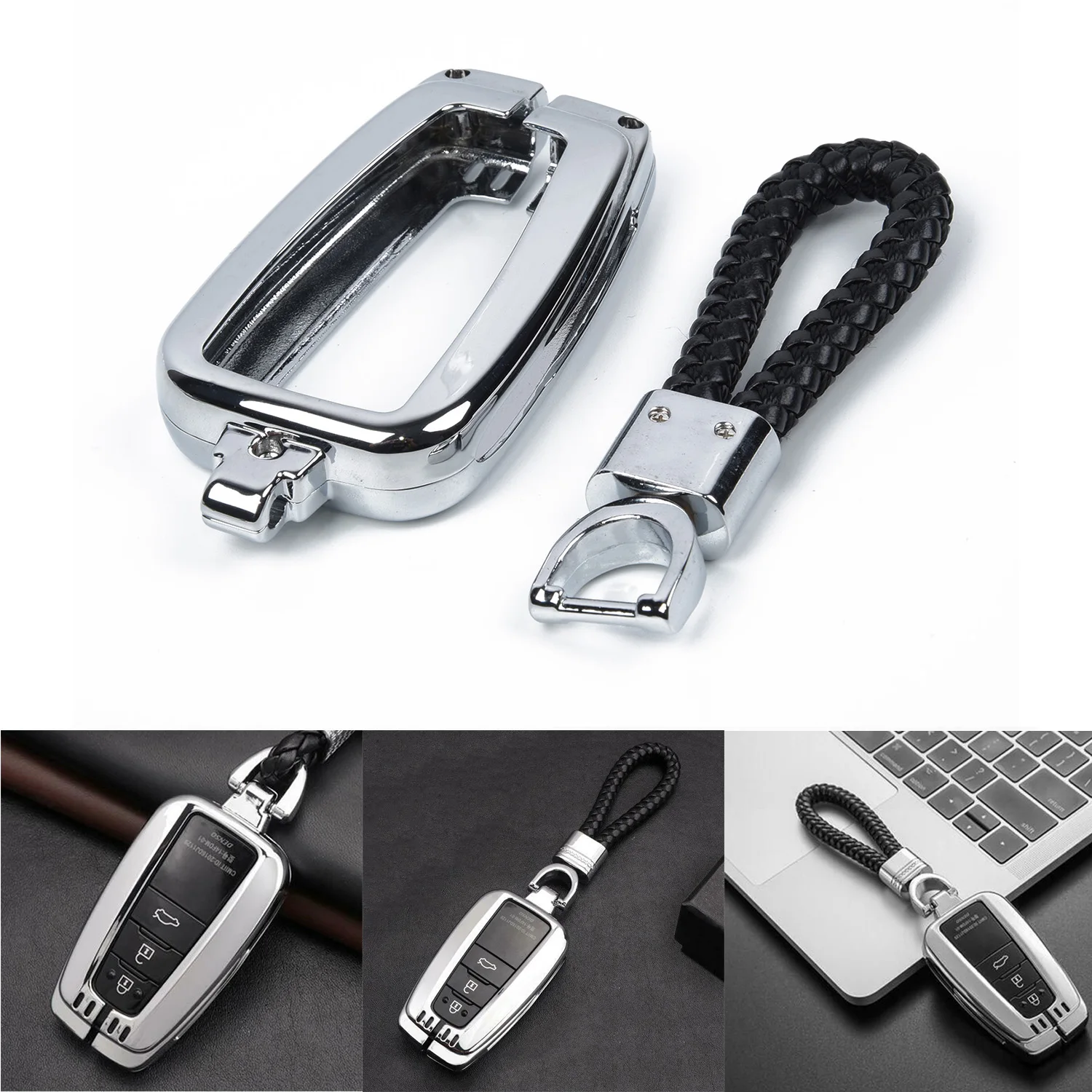 1 шт. серебристый чехол для ключей автомобиля крышка смарт-ключа отделка из цинкового сплава, цинковый сплав защитный рукав высокий качественный аксессуар подходит для Toyota RAV4
