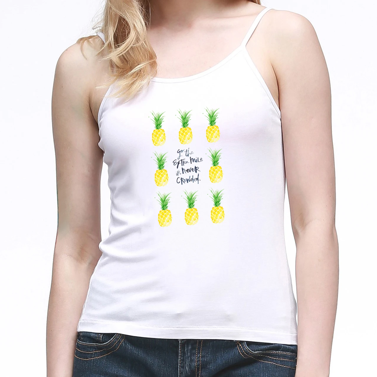 

Women Camisole Sleeveless Vest Pineapple WiFi Go The Extra Mile It's Never Crowded Pineapple Street Printed Halter Tops Camis
