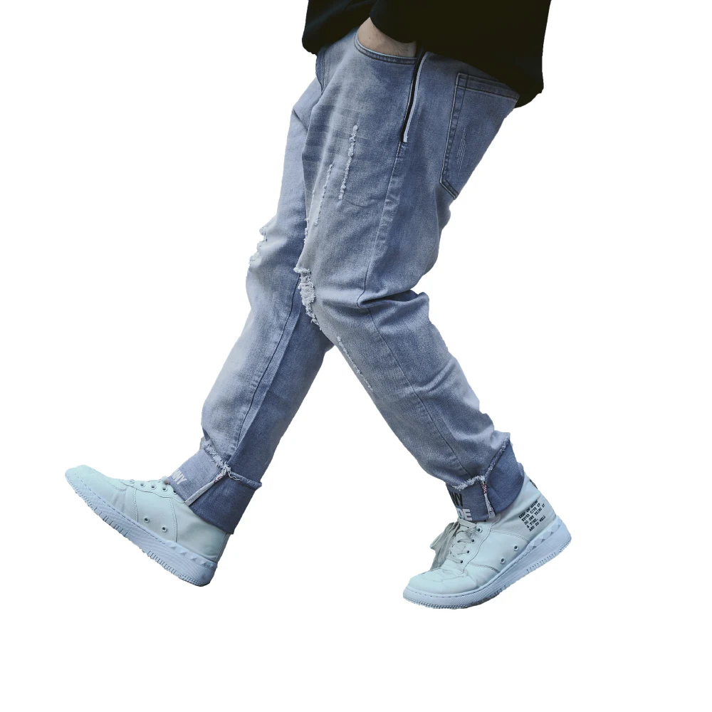 

Mens denim jeans Scratched 2019 Summer Stretch trousers blue streetwear man jeans pant wide designer high quality plus size34-48