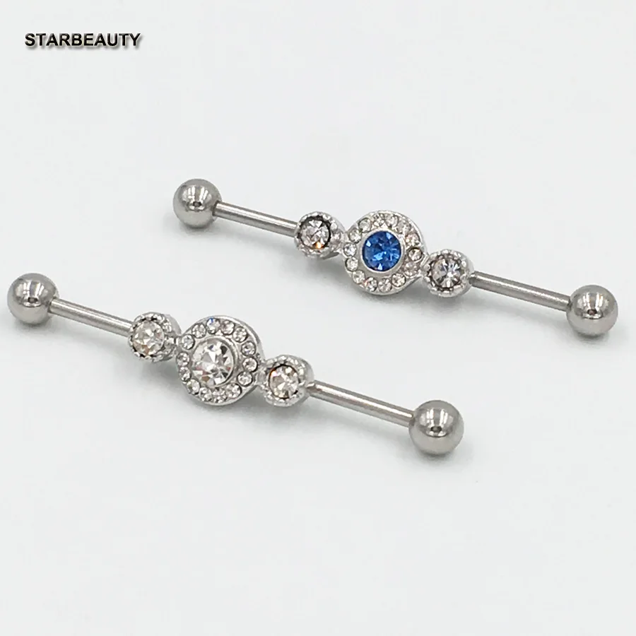 

White Austria Crystal Surgical Steel Ear Bar Plug Tunnel Piercing Jewelry, Three Balls Ear Piercing Nombril Pircing Ombligo 1 PC