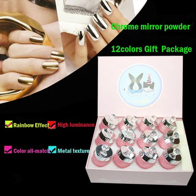12colors Mirror Powder Metallic Texture Pigment Nail Glitter 12colors Mirror Powder Metallic Texture Pigment Nail Glitter Art Chrome Magic Look Grant Nails