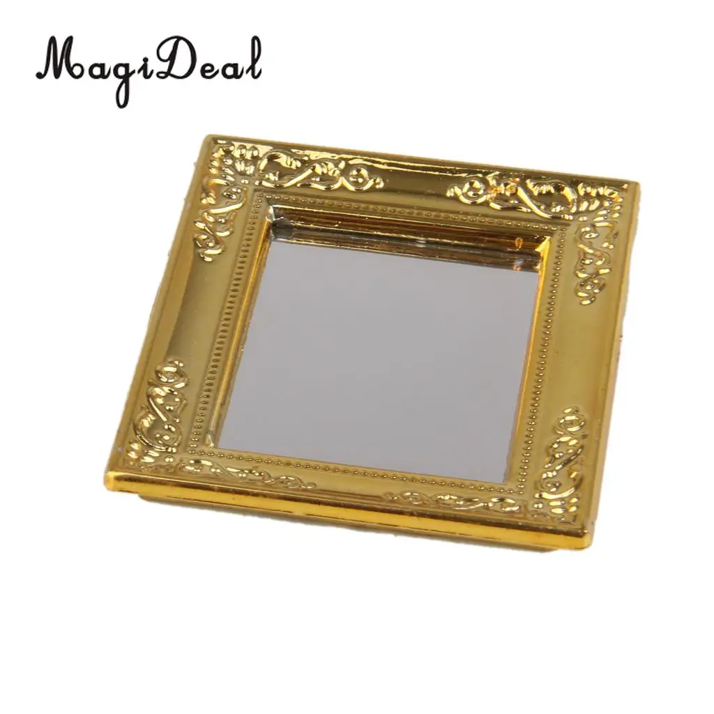 MagiDeal Fashion Design 1Pc 1/12 Scale Dollhouse Golden Frame Mirror for Dolls Miniature Bathroom Furniture Kids Classic Toy