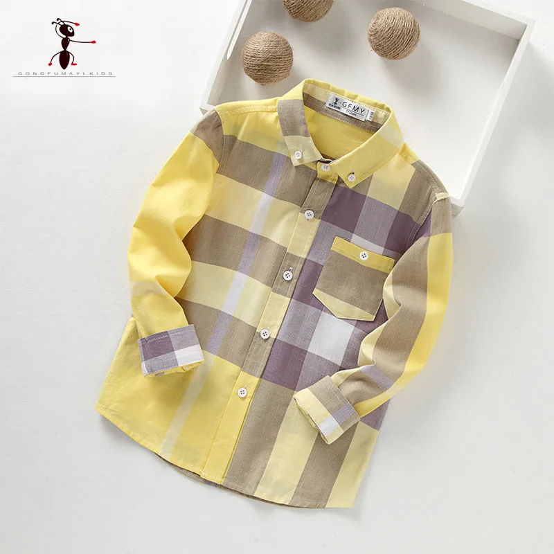KungFu Ant 2018 Cotton Long Sleeve Turn-down Collar Yellow Plaid Children 3-10 Years Old Kids Boys Shirts 2349 KungFu Ant 2018 Cotton Long Sleeve Turn-down Collar Yellow Plaid Children 3-10 Years Old Kids Boys Shirts 2349