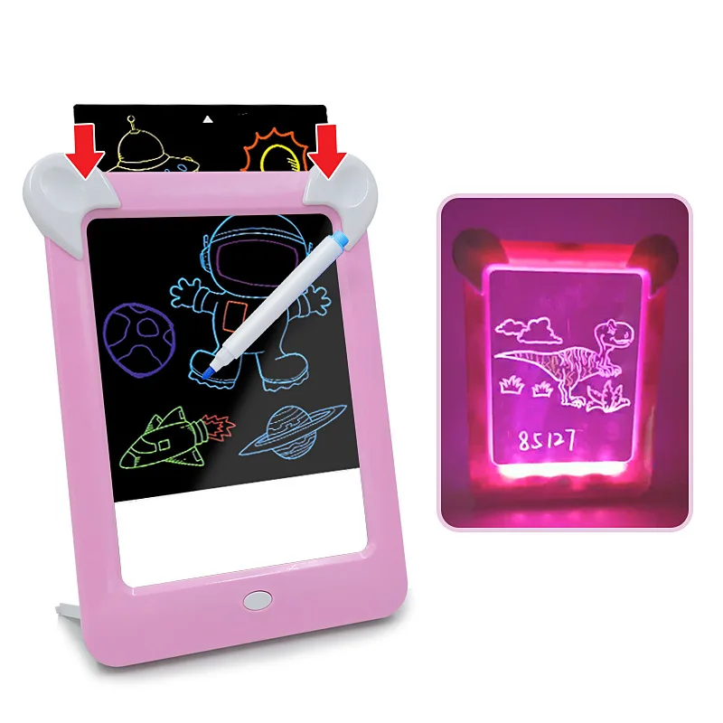 

3D Magic Drawing Pad LED Writing Board For Plastic Creative Art Magic Board Pad With Pen Brush Children Clipboard Set gift
