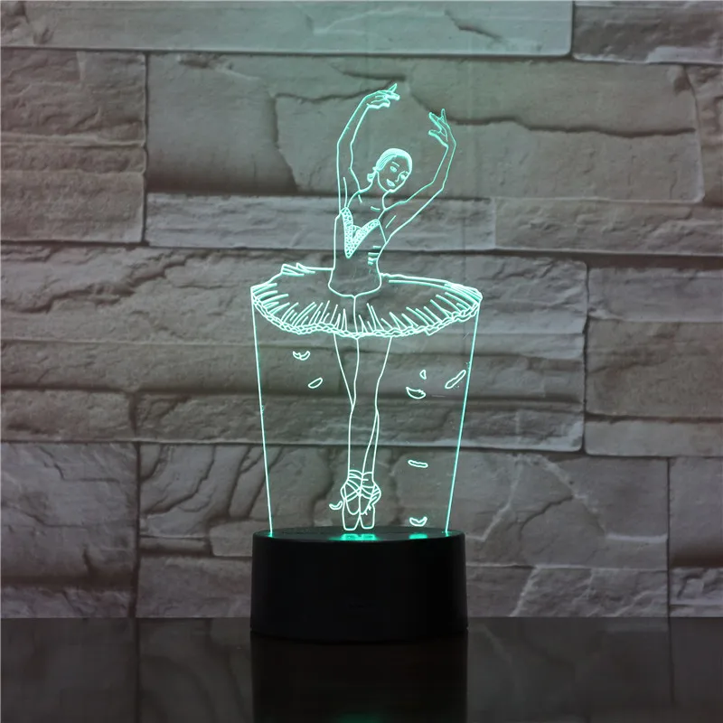 3D иллюзия Лампа балетная девочка светодиодный USB ночник 7 цветов мигающий Новинка