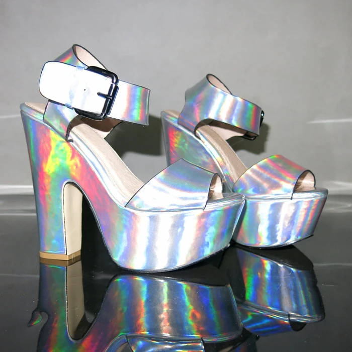 Женские блестящие Блестящие Босоножки на платформе с ремешком и открытым носком на массивном каблуке; Туфли-лодочки на очень высоком каблуке; 5 цветов; A1169