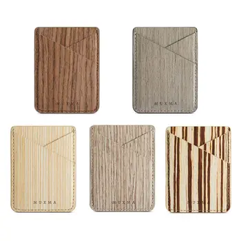 

THINKTHENDO PU Leather Wood Pattern Credit Card Holder Cell Phone Wallet Pocket Sticker Adhesive Pouch Case 8.5x6.5cm