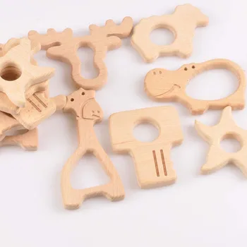

75-103mm 1pcs key/reindeer/hippo wooden Beads handmade teethers wooden heart flower wooden teethers set MT2073X