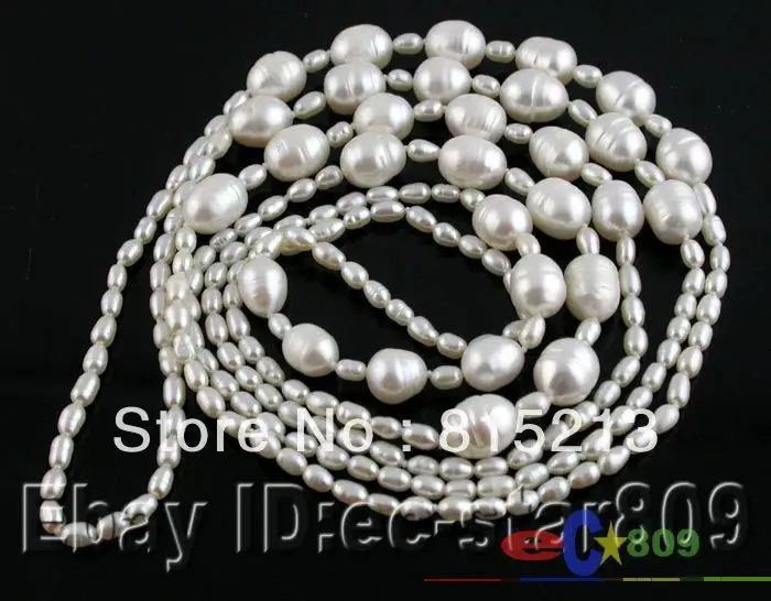 

ddh001627 LONG 50" 11MM WHITE RICE FRESHWATER PEARL NECKLACE