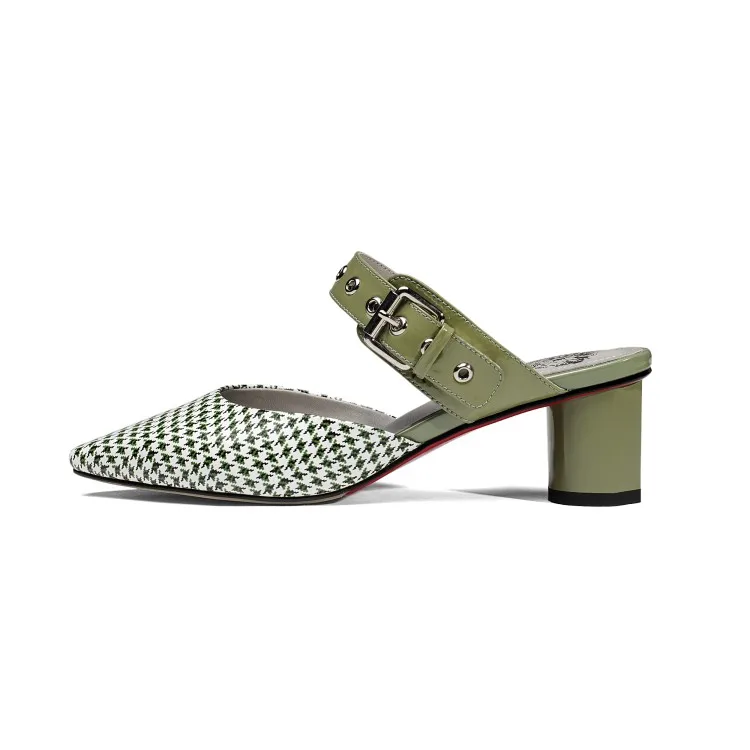 2019 Sandalias Mulas Desliz De Color Mujer Diapositivas Cuero Mujeres Zapatillas Bombas Negro En Genuino Dedo Verano verde Del Pie Punta Verde aYqarU