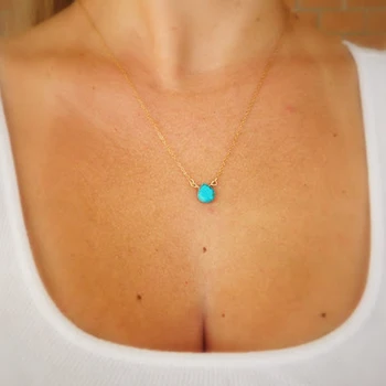 

European and American fashion accessories fashionable and simple new blue stone pendant necklace
