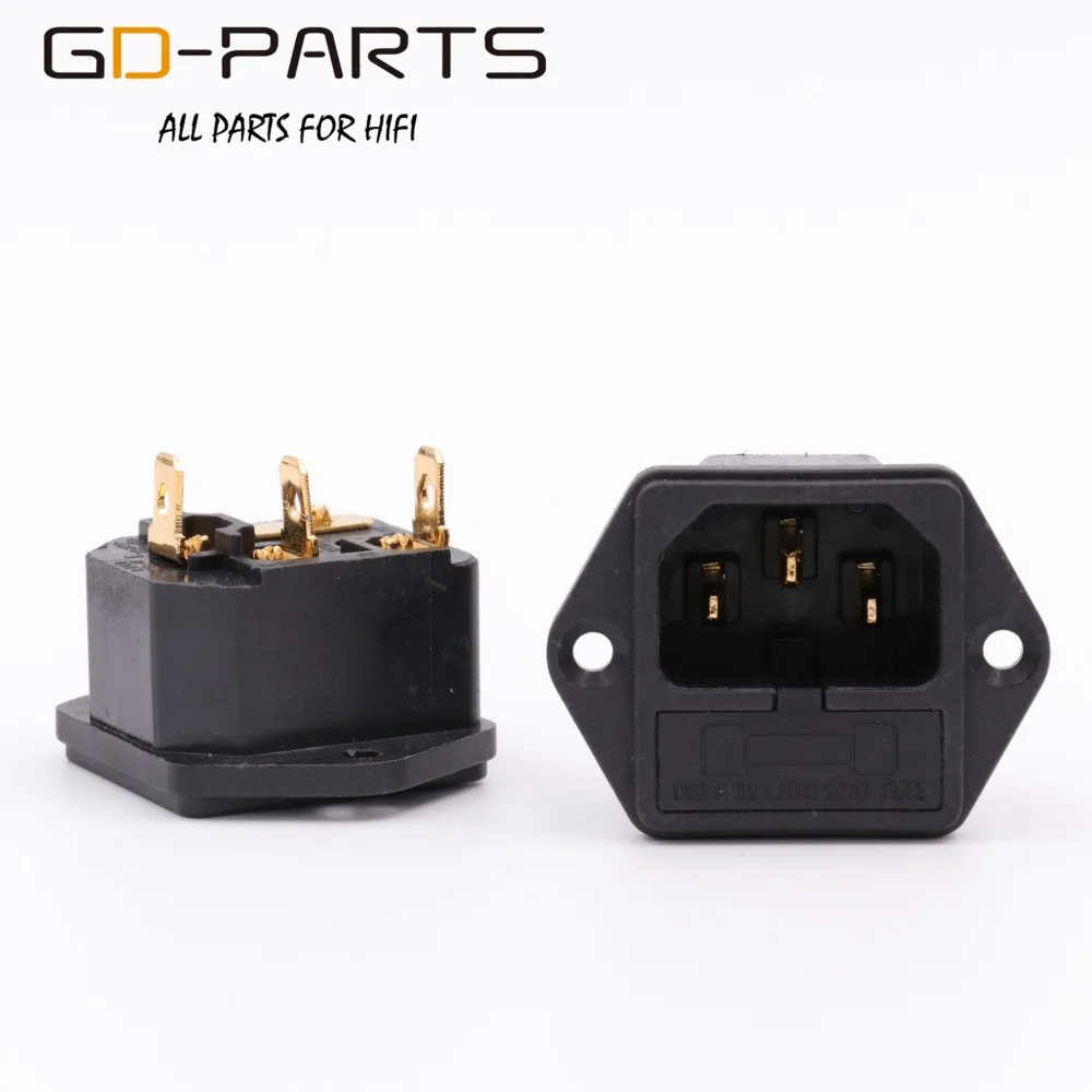 GD PARTS IEC320 C14 Male AC Power Plug Socket With Fuse Holder Gold