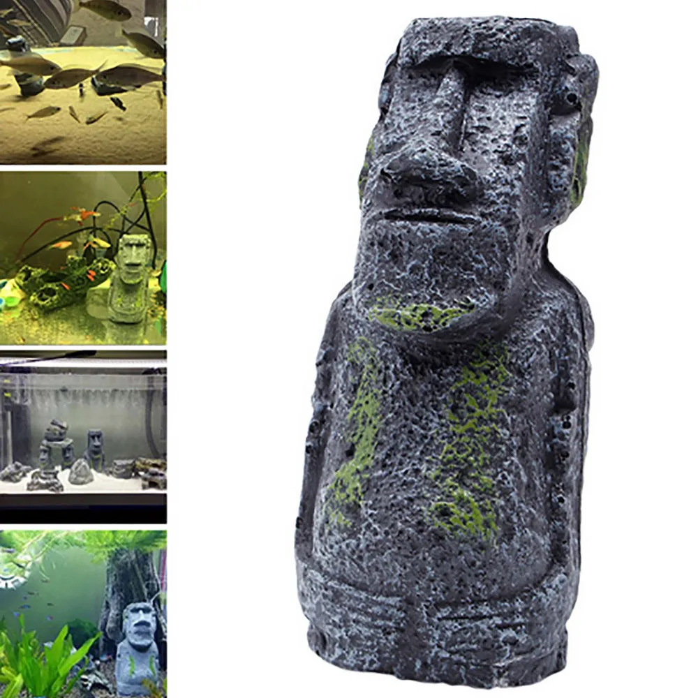 

Samll Easter Island Stone Fish Tank Aquarium Original Roman Stone Portrait Carving Resin Crafts Antique Roman Portrait Aquarium