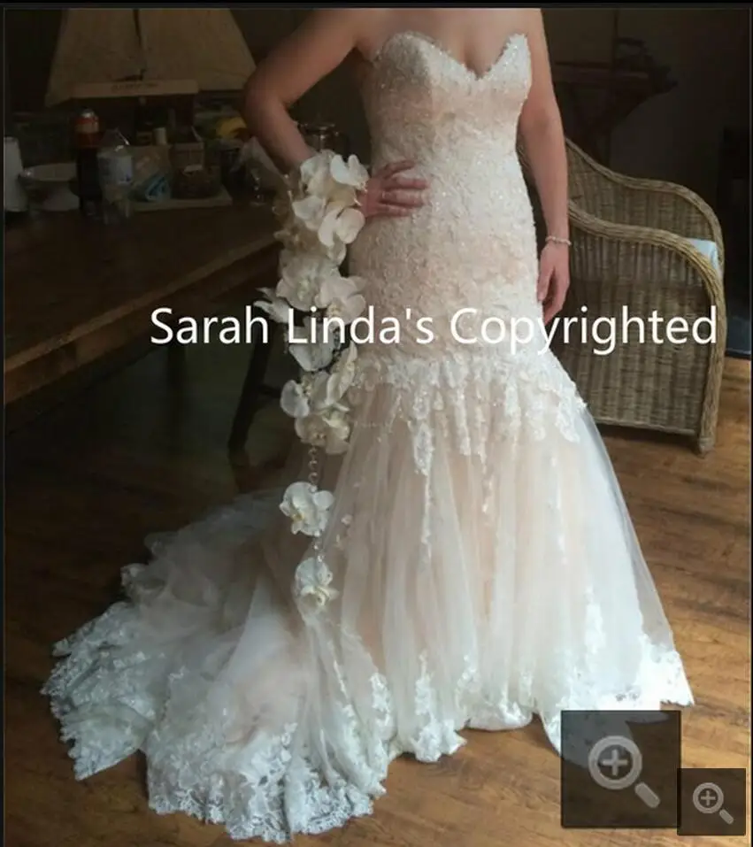 

Elegant mermaid white lace appliques beaded wedding dress real picture court train long bride dress modest winter wedding gowns