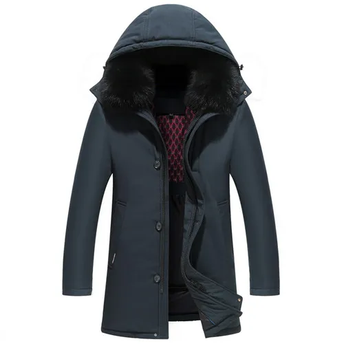 Мужская длинная пуховая куртка для русской зимы, мужская зимняя куртка с подкладкой из белого утиного пуха со съемным меховым воротником, зимнее пальто-30 градусов, 4XL, 5XL - Цвет: Серый
