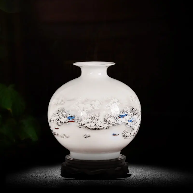 Jingdezhen White Ceramics Porcelain Vase Home Decoration Paintings Flower Vase Room  Decoration Furnishing Articles with Base