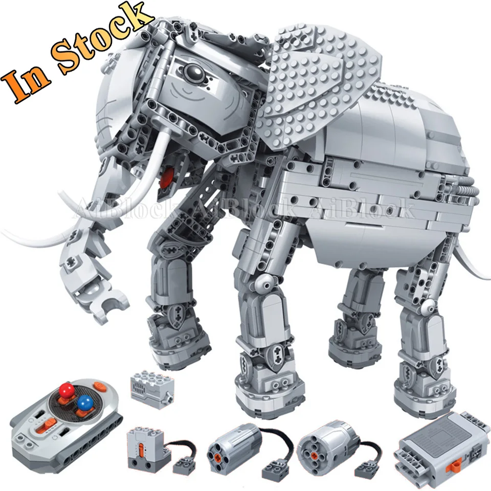 

In Stock Motorized Elephant Bricks Compatible With Legoing Technic Model Building Blocks Boy Birthday Gifts Remote Control Toys
