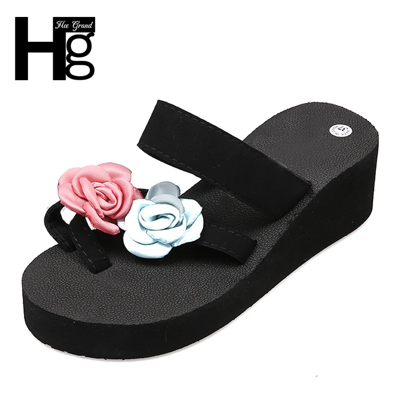 

HEE GRAND Bohemia Flowers Woman Beach Flip Flops Summer Style Slides Slip- Resistant Slippers Platform Shoes Woman XWT1204