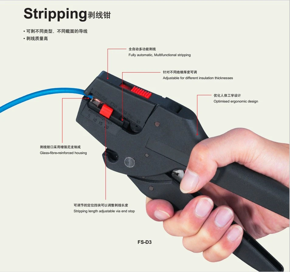 

FS-D3 Self-Adjusting insulation Wire Stripper range 0.08-6mm2