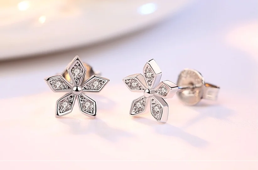 Новые модные 925 пробы серебряные серьги-гвоздики с кубическим цирконием и цветком вишни для женщин ювелирные изделия S-E185