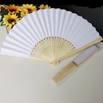 

Folding paper Fan White Handheld Folded paper Fan Wedding Gift Party Favors DIY Painting fan 50 pcs