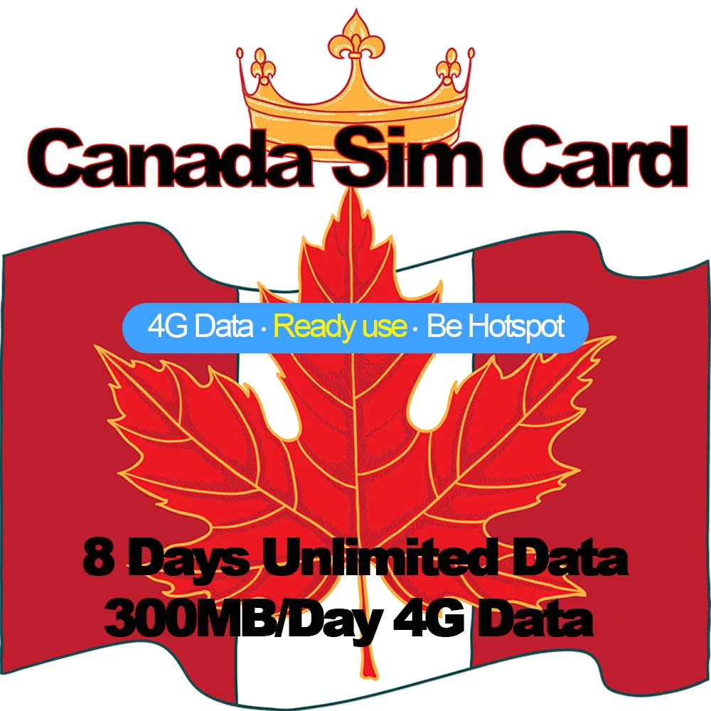 

Mewfi Prepaid Canada Travel Sim Card 8 Days Unlimited Data 300MB/Day 4G Data Bell Mobility Network Triple Mobile Phone Sim Card