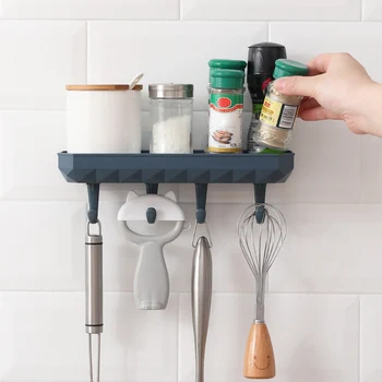 

1Pcs Practical With Hooks Self Adhesive Kitchen Storage Rack Plastic Multifunction Wall Mounted Bathroom Shelf