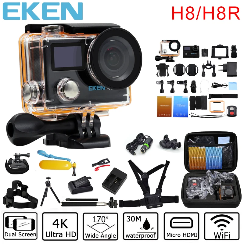  Original EKEN H8/H8R Action Camera VR360 Ultra 4K/30fps Dual LCD Mini Cam Waterproof Sports Camera gopro hero 4 style 