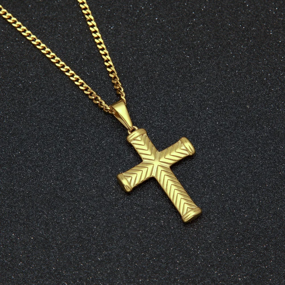 Gold Color Stainless Steel Cross pendant necklaces Men Hip hop fashion vintage necklace male jewelry gifts