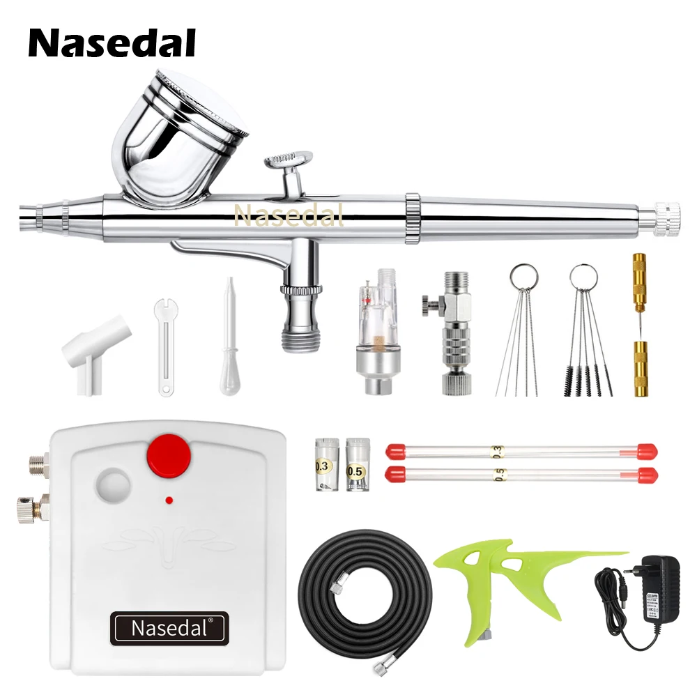 Nasedal Airbrush Compressor Dual-Action Spray Gun Makeup Nail Tattoo Model/Cake/Car paint Cleaning Tool Mini Filter Holder