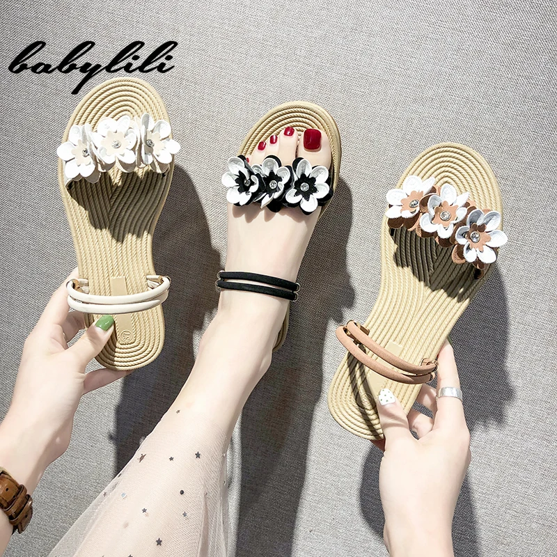 

Women's Sandals 2019 Low Heels Women Retro Platform Casual Sandal Beach Elastic Summer Ladies Shoes Weave Rome Bohemian Flower