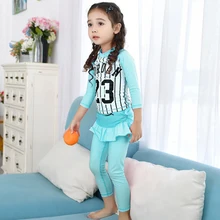 Большие размеры дети из двух частей купальный костюм девушки пляж в спортивном стиле купальники с рукавами 3/4, брюки с юбкой купальник M-4XL