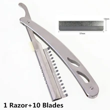1 компл. Для мужчин Прямо Парикмахерская Край нержавеющая сталь Бритвы складной бритья Ножи удаления волос Инструменты с 10 шт. лезвия