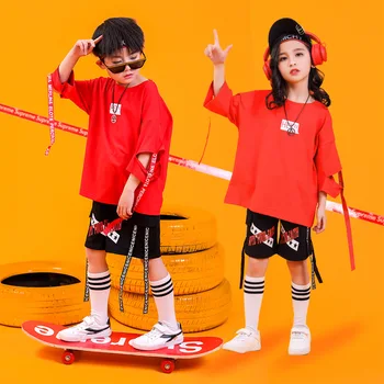 

Hiphop Dance Costume For Kids Loose Street Dance Practice Wear Boys Girls Jazz Performance Clothing Child Rave Outfit DC2213