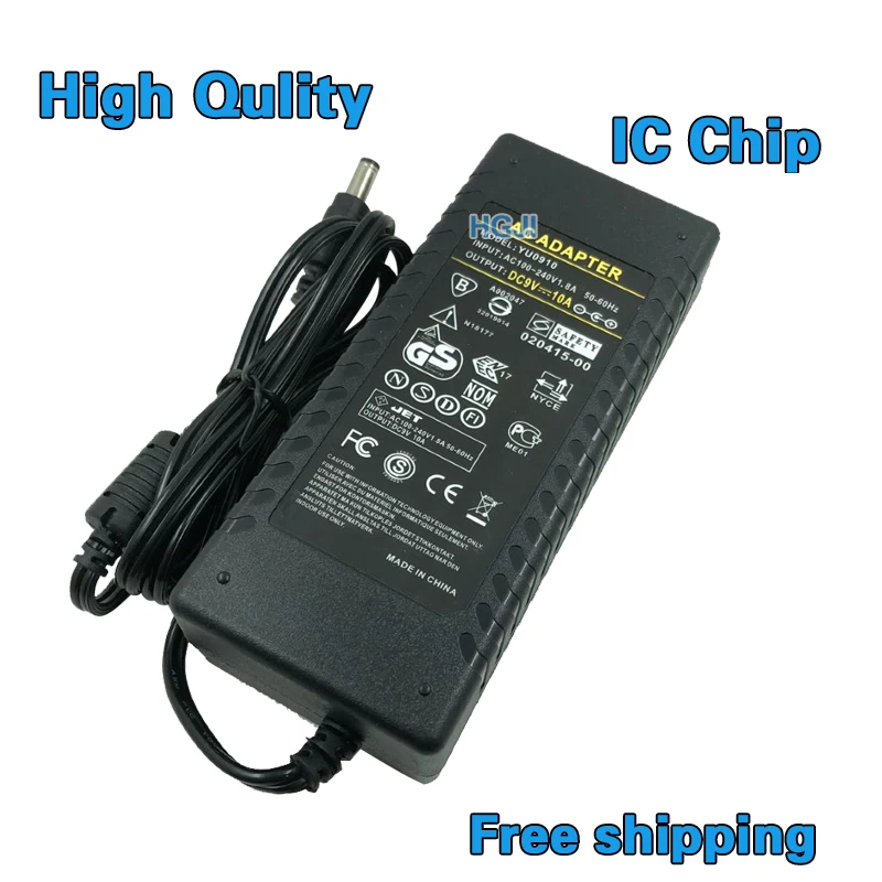 

AC DC Power Supply 9V 10A Adapter Charger Transformer For LED Strip Light CCTV Camera With IC Chip DC9V 10A Free Shipping