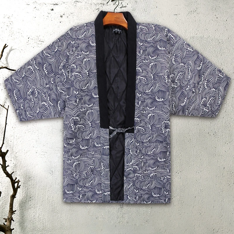 Осенне-зимнее Мужское пальто в японском стиле, кимоно, толстая теплая хлопковая стеганая куртка, Высококачественная верхняя одежда, одежда для косплея, подарок на Хэллоуин