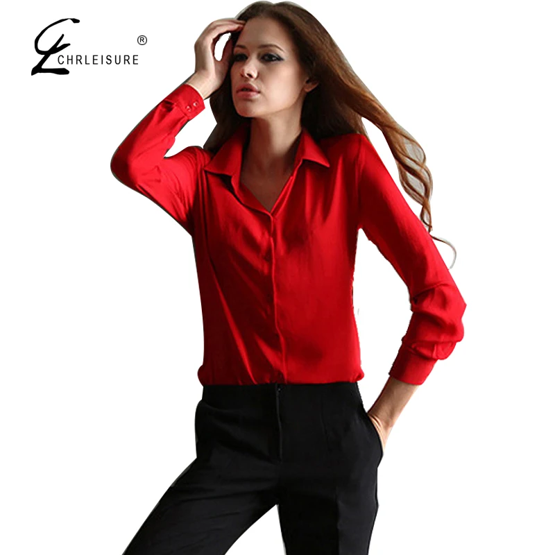 CHRLEISURE Casual Ladies Office Shirts Women Fashion Chiffon Long