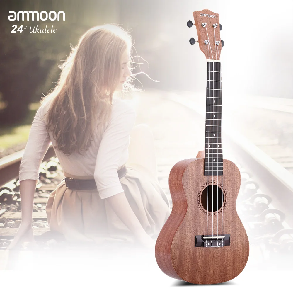 ammoon 24" Sapele Ukulele 4 Strings Rosewood Fretboard Musical