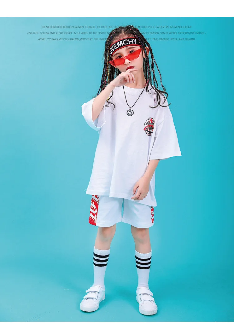 Children Hip Hop Clothing Oversized T Shirt Tops Casual Shorts for Girls Boys Jazz Dance Costumes Ballroom Dancing Clothes Wear (10)