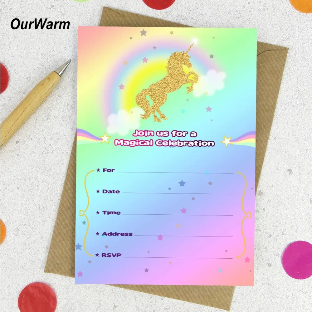 Пригласительные открытки OurWarm в виде единорога на день рождения с конвертами 10