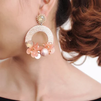 

MANILAI Bohemia Flower Handmade Earrings Women Circular Acrylic Sequins Crystal Bead Simulated Pearls Statement Earrings Jewelry