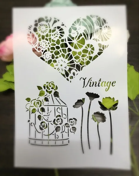 

vintage Birdcage Heart Leaves Scrapbooking tool card DIY album masking spray painted template laser drawing stencils 7031426