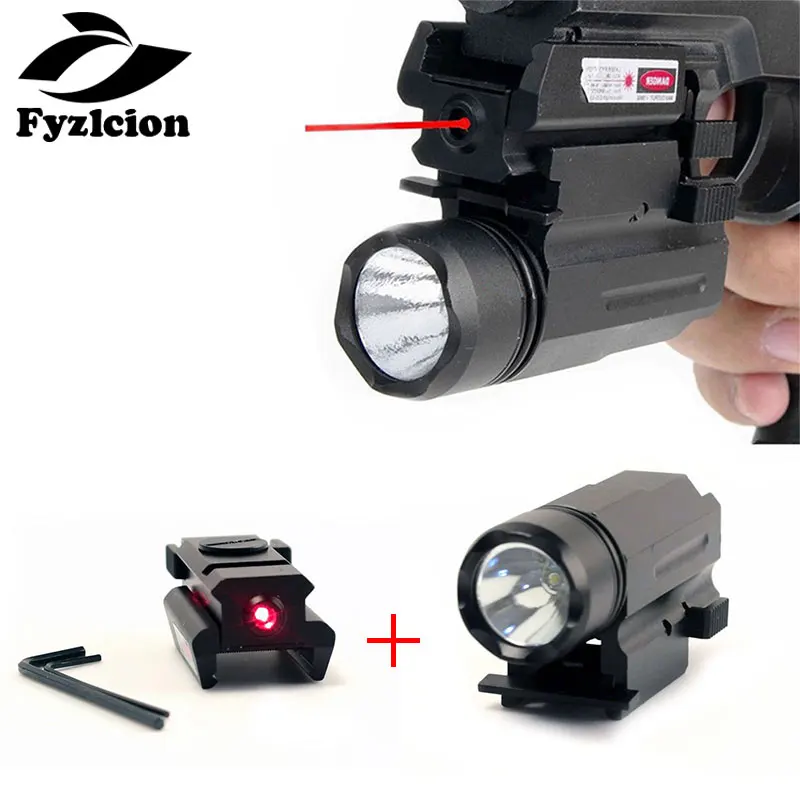 

Tactical hunting accessories Compact Pistol LED Flashlight + Low Profile Red Laser Sight Tail switch For Glock