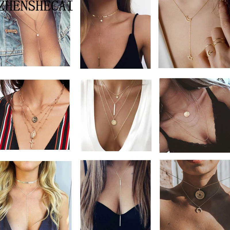 2019 Бохо Золотой Серебряный Слой Цепи Подвеска в виде звезды Kolye Bijoux Collares Mujer колье